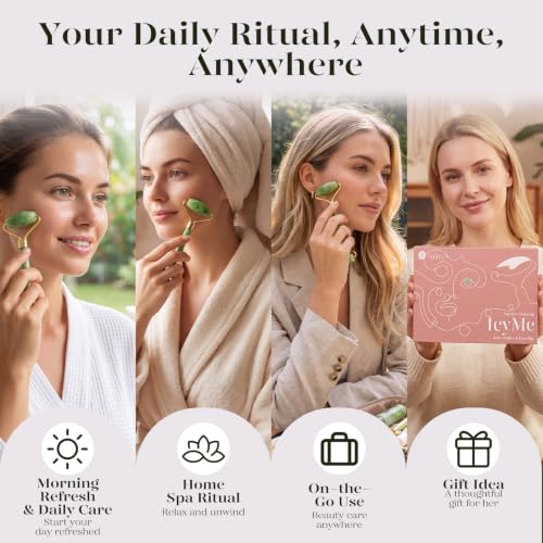 BAIMEI IcyMe Jade Face Roller & Gua Sha, Facial Beauty Skin Care Tools, Self Care Gift for Men Women, Massager for Face, Eyes, Neck, Relieve Fine Lines and Wrinkles - Green - color: Jade Green