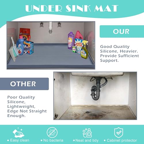 URMONA Waterproof Silicone Under Sink Mat 40'' x 22'' Shelf Liner for Kitchen and Bathroom, Cabinet and Counter Protector, Storage and Organizers, Litter Mat, Pet Cat Puppy Essentials(Dark Grey) - color: Dark Grey, size: 22"W x 40"L