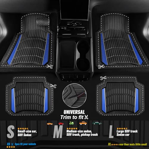 CAR PASS Heavy Duty Rubber Car Floor Mats, Deep Waterproof Car Floor Mats All Weather, Aluminum Film Floor Mats for Cars Non-Slip Universal Trim to Fit for SUVs Trucks Sedans Vans, Black Blue Metallic - color: Black Blue