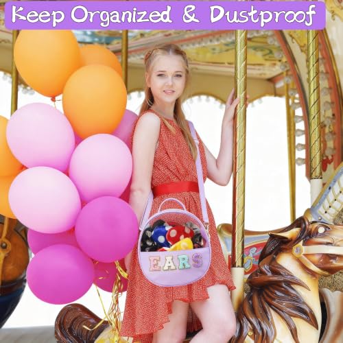 Translucent Mouse Ears Travel Case, Chenille Letter Headband Ears Holder Waterproof Hair Accessories Organizer Storage for Women Adults Gift Large Thicken Makeup Snack Bag for Park Travel - color: Purple