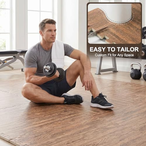 24 Pack EVA Interlocking Foam Floor Tiles, 11.8"x11.8"x0.4" Protective Gym Flooring Mats, Non-Slip Puzzle Exercise Mat for Home Gym, Garage, Playroom, Aerobic Bike - color: Dark Brown