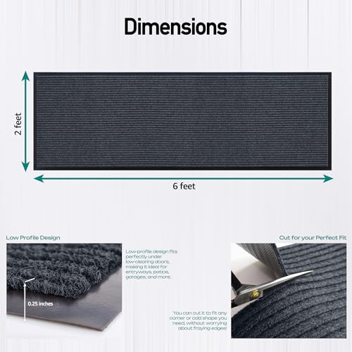 Durable Rubber Door Mat - Heavy Duty, Indoor/Outdoor, Easy Clean, Waterproof, Low-Profile Mat for Entry, Patio, Garage - Stylish (Charcoal, 6' x 2' (Mud Trapper)) - color: Charcoal, size: 2 x 6 feet