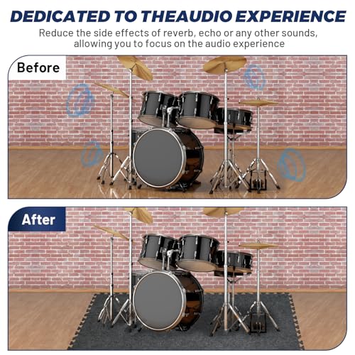 Focusound 20Pcs Sound Absorbing Interlocking Drum Rug, 11.8 x 11.8 x 0.4 inches High Density Soundproof Floor Mats, Non-Slip Anti Vibration Piano Carpet Drum Mat for Music Studio, Grey - color: Gray
