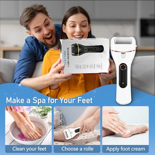 Callus Remover for Feet, Electric Foot Callus Remover Waterproof with 3 Rollers 2 Speed Battery Display,17 in1 Rechargeable Foot File Pedicure Kits for Dead Hard Cracked Dry Skin（White - style: White