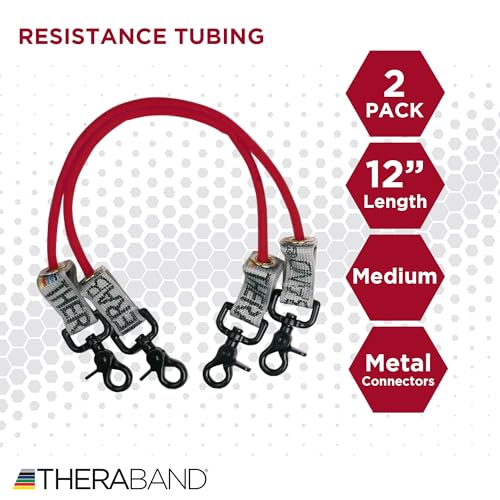 THERABAND Resistance Tubing with Connectors for Wall, Rehab & Wellness Station, Medium Level 3, Set of 2, 12-Inch Red Tubing for Physical Therapy, Exercise, Rehab, Clinics & Pilates, Latex Tubes - color: Red - Medium, size: 12 Inch
