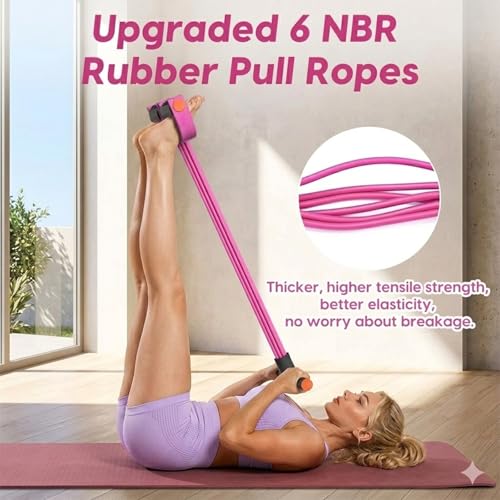 6-Tube Pedal Resistance Band with Handles, Pink | Upgraded 6-Tube, Pedal Puller for Home Workouts, Full-Body, Core Strength, Arm Training and Leg Exercises