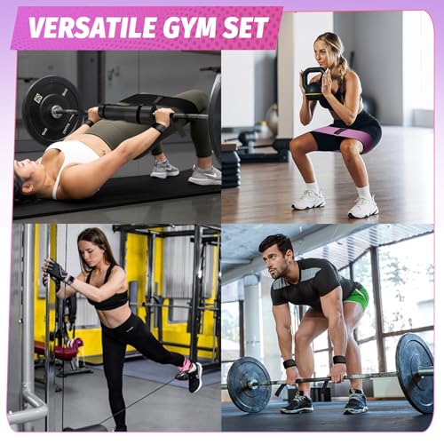 Gym Barbell Pad Set: 7 PCS Gym Equipment Accessories | Hip Thrusts Pad for Squats Ankle Strap for Cable Machine Hip Resistance Band Weight Lifting Strap and Carry Bag - color: Green