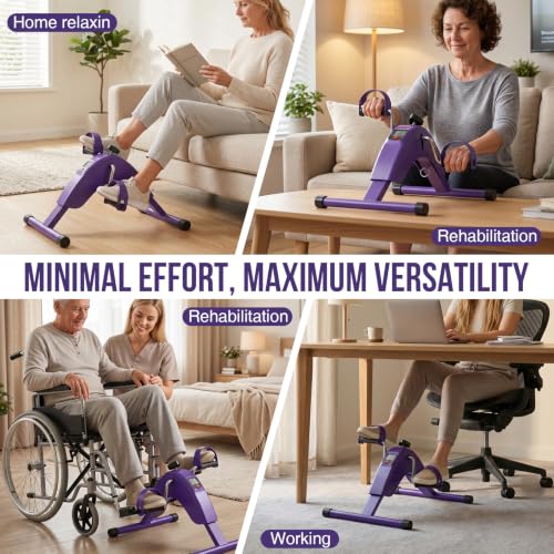 Under Desk Bike Pedal Exerciser for Leg & Arm | Foldable Mini Exercise Bike with LCD Display for Home & Office - color: PURPLE