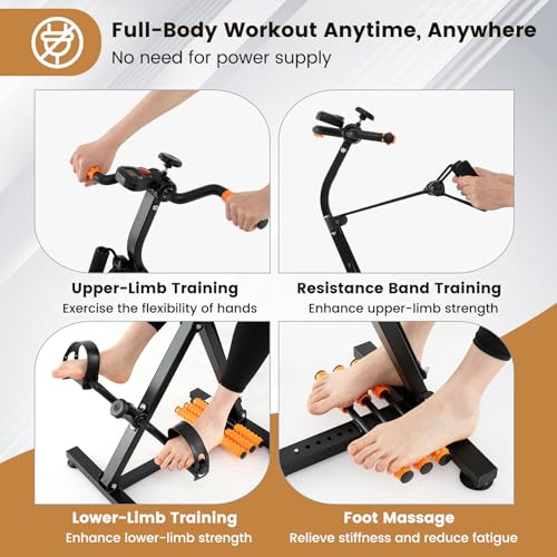 Pedal Exerciser Bike for Seniors, Hand Arm Leg Knee Physical Therapy Exercise Bike with Monitor - color: Orange & Black