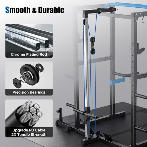 SPORTSROYALS Power Rack, Multi-Functional Power Cage, Squat Rack with Pulley System & LAT Pull Down, Workout Cage with J Hooks for Home Gym - color: Blue, style: Power Cage Only