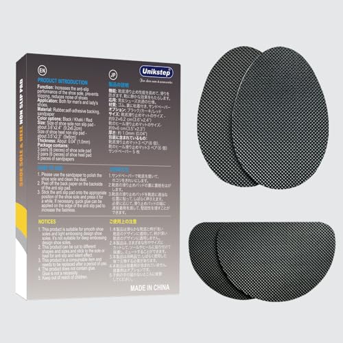 UNIKSTEP 6 Pairs (12 Pieces) Shoe Sole Non Slip Pads, Anti Skid Self Adhesive Rubber Grips, Shoe Bottom Front Sole and Heel Noise Reduction Protector Cushions (Black) - color: Black