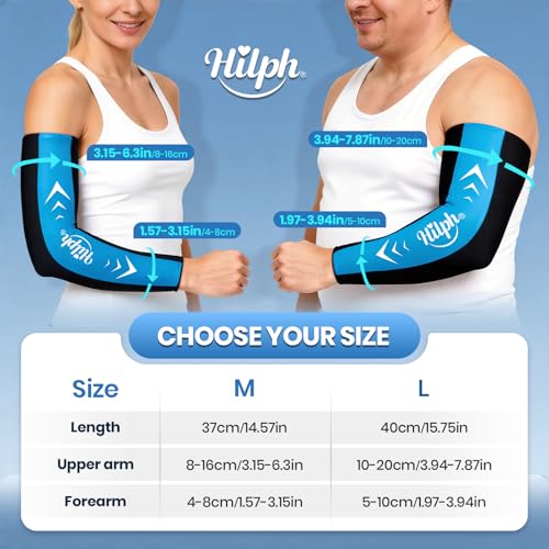 Hilph Full Arm Elbow Ice Pack Sleeve for Pitchers, Extended-Length Design | Reusable Hot & Cold Compression Gel Ice Wrap for Tennis Elbow, Golfers Arm, Bursitis, Tendonitis, Carpal Tunnel, Large - size: Large
