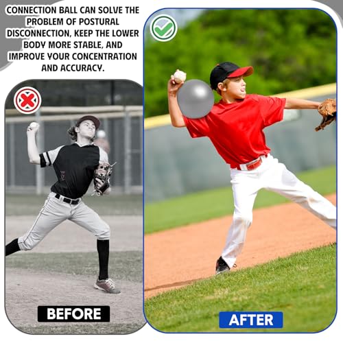 2 Pcs Connection Ball with Pump 9 Inch Pilates Baseball Softball Batting Trainer Improve Arm Action Hitting & Pitching Efficiency Connection Ball for Baseball - color: Gray