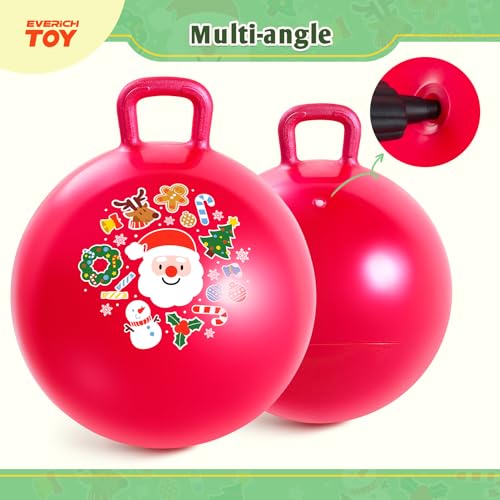 Hopper Ball for Kids 18In Sit On Bouncy Balls with Handle for Indoor Outdoor Active Play, Red Christmas Inflatable Boys Girls Gifts for 4 5 6 7 8 Years Old with Christmas Reindeer Ears - color: Red Christmas, size: Age:4-8(18''/45cm)