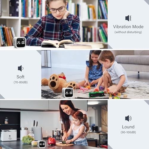 Rotating Pomodoro Timer 5, 25, 10 50 Minutes Preset, Desk Productivity Flip Timer, ADHD Tool Cube Countdown Stopwatch, Vibration/High/Low Volume/Custom Modes, for Work, Study, Back to School, White - color: White