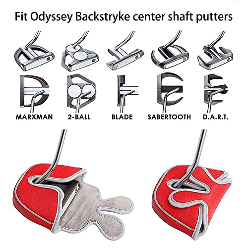 BigTeeth Golf Mallet Putter Head Cover Golf Club Protector Fit for Odessey Backstryke Centre Shaft Putter - color: Red
