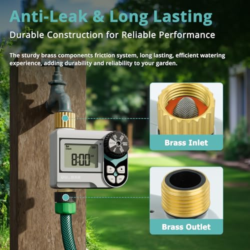 QUOBAS Zero Pressure Water Timer, Sprinkler Timer for Garden Hose Faucet | Brass Programmable Hose Timer, Rain Delay/Manual/Automatic Irrigation System, Low Pressure Watering Compatible Rain Barrel - size: Interval Program 1 Zone