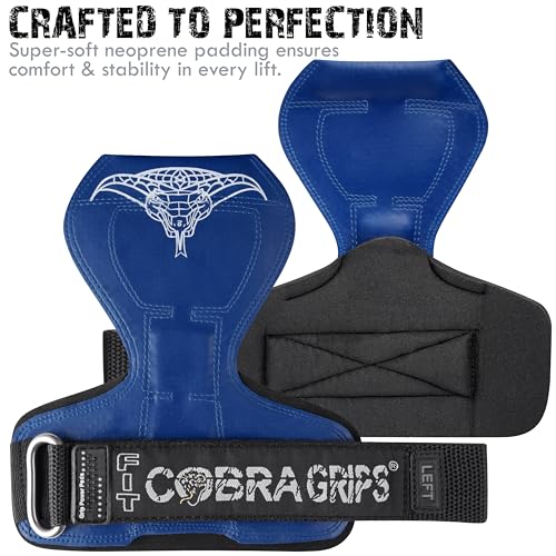 Cobra Grips Weight Lifting Gloves with Adjustable Neoprene Padded Wrist Wraps - Heavy Duty Alternative to Power Lifting Hooks for Deadlifts - color: FIT BLUE Rubber, size: 4.25 - 7.0"