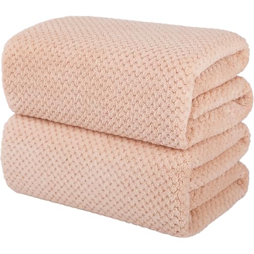 2 Pack Bath Towel Set, Bigger Size Waffle Bath Towel Set, Super Soft Highly Absorbent, Sturdy Quick Drying Towels for Bathroom, Gym, SPA, Yoga (2 Piece 27" x 55", 2 LightPink) - color: Lightpink, size: 27 x 55 Inch
