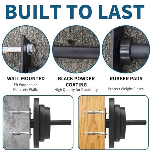 8-Pack Wall Mounted Weight Plate Holders for 1" & 2" Plates, Steel Bumper Plate Storage Rack with Rubber Pads & Hardware, Space-Saving Home Gym Wall Storage, 300 Lb Capacity - size: 1 Inch