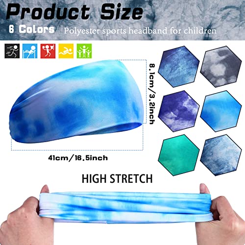 Deekin 6 Pcs Sweatbands for Kids Soccer Headbands Boys for Sports Breathable Sweat Wicking Headband for Kids Athletic Baseball Football Youth 5-15 Years Old - color: Tie Dye