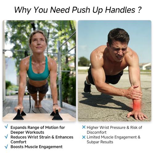 Rocalt Push Up Bars with Wooden Handles, Home Gym Calisthenics Parallettes | Ergonomics beech wood grips, alloy steel frame, 550 lb support, anti-slip feet, no assembly, for dips and deep push-ups
