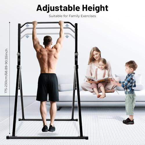 Power Tower Pull Up Dip Station, Free Standing Pull Up Rack Dip Station with 5.74-7.55FT Adjustable Height Triangular PullUp Bar for Home Outdoor Support 440lbs - size: A