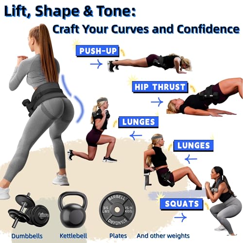 Women Glute Workout Equipment, Hip Thrust Belt for Weights, Booty Bands Exercise Bands Pilates Ball, Glute Workout at Home Pilates Exercise Equipment Kit for Home Gym Fitness Accessories - color: Black-Intermediate