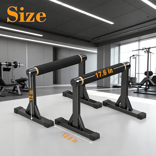 GanFindX Wooden Parallel Bars 12/10-14" 600LB Capacity for Home Gym | 600LB Wooden Parallettes with Non-Slip Base, Adjustable Bars for Dips, Push Ups, Handstands, L-Sits & Gym Training, Black - size: 12"