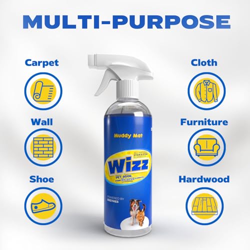Muddy Mat 2-in-1 Set Atlantic Blue Medium(30"X19") Microfiber Non-Slip, Washable & Highly Absorbent Chenille Dog Door Mat with Wizz Stain & Odor Remover-Ultimate Pet Cleanup Combo for Pristine Homes