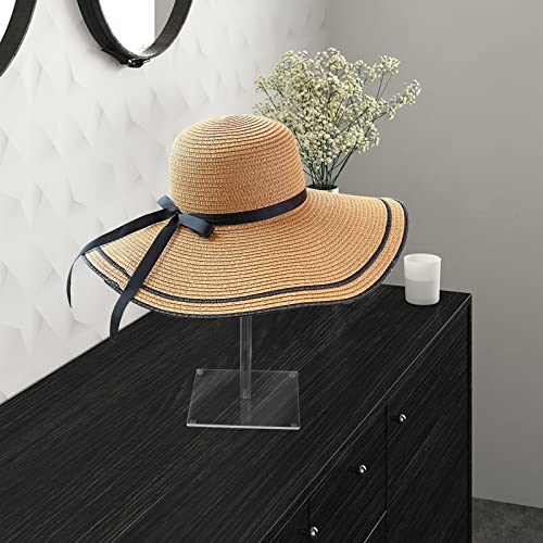 Acrylic Hat Stand and Wig Display Rack, 2pcs 17" Clear Hat Stands for Display, Adjustable Height Hat Holder, Square Barbell Base Display, Hat Rack Stand for Display Jewelry Watch Helmets - size: Square Base