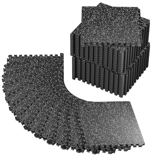 PRAISUN 0.56" Rubber Top Gym Flooring, Heavy Duty Interlocking Gym Mats for Home Gym, Non-Slip Workout Mat, 24 x 24in Large Gym Floor Mat, Protect Floors from Equipment, 144 Sq Ft, Black/Grey - size: 36 Tiles (144 Sq Ft)