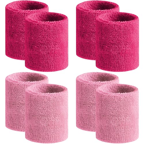 BEACE Sweatbands Sports Wristband for Men & Women -8pcs Moisture Wicking Athletic Cotton Terry Cloth Sweatband for Tennis, Basketball, Running, Gym, Working Out - color: 2RoseRed2Pink2RoseRed2Pink