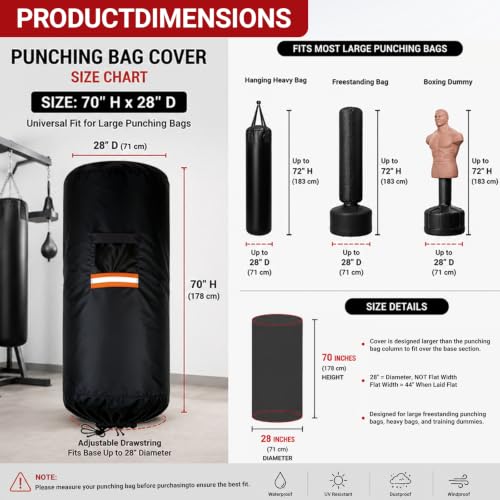 Freestanding Punching Bag Cover Outdoor Waterproof 70" H x 28" D Full Protector for Bob Dummy Boxing Bag Heavy Bag Cover
