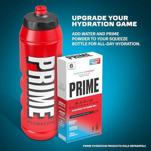 PRIME 32 oz Red Squeeze Sports Water Bottle, BPA Free, Dishwasher Safe, Easy-Grip Ergonomic Leakproof Design, Fast Hydration for Gym, Cycling, Running - color: Red