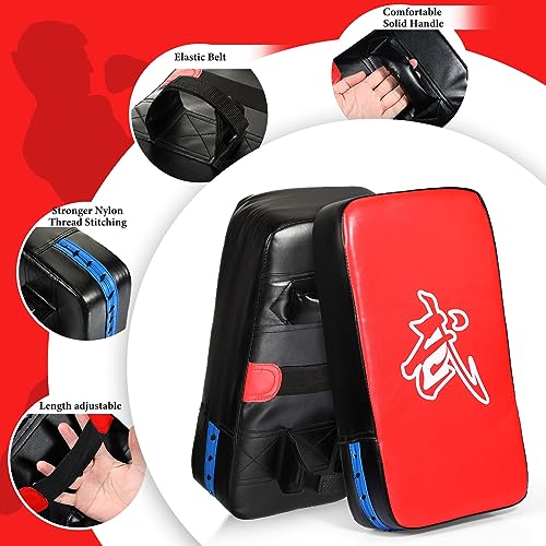Poen 3 Pcs Taekwondo Kick Pads Muay Thai MMA Karate Sparring Gear Martial Arts Kickboxing Training Pads Punching Striking Target Equipment PU Leather Paddles Strike Curved Kick Shield - color: Red