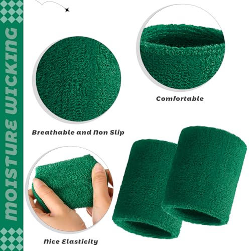 Bememo 24 Pcs Wrist Sweatbands Bulk Sports Wrist Bands for Men Women Breathable Athletic Tennis Wristbands Stretchy Absorbent Cotton Terry for Basketball, Baseball, Gym, Working Out - color: Dark Green