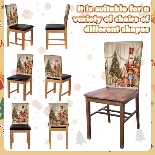 Moukeren 6 Pcs Christmas Chair Cover Set Stretch Dining Chair Back Covers Christmas Nutcracker Red Truck Slipcovers Farmhouse Removable Elastic Seat Protector for Xmas Party Dining Home Kitchen Decor - style: Traditional