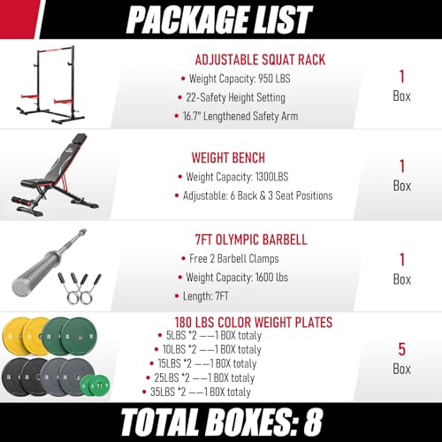 FLYBIRD SR1 Squat Rack with Pull-Up Bar, Adjustable Multi-Functional Power Rack, Inner Width Squat Rack Stand Suitable for 6FT,7FT Barbell for Home Gym Equipment - color: 180LBS with Bench and Rack