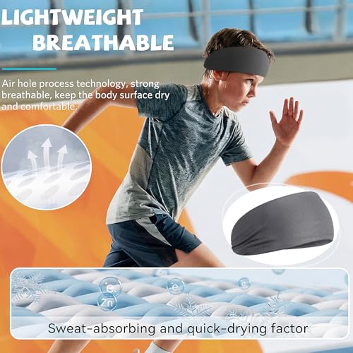 Deekin 6 Pcs Sweatbands for Kids Soccer Headbands Boys for Sports Breathable Sweat Wicking Headband for Kids Athletic Baseball Football Youth 5-15 Years Old - color: Black, Dark Gray, Navy Blue