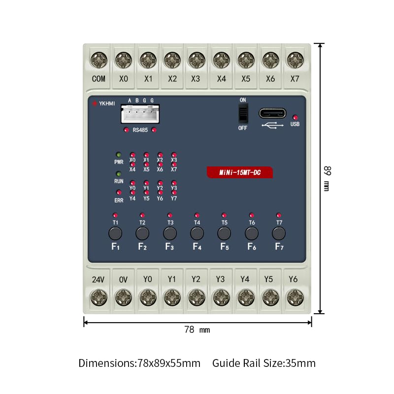 24V DC PLC Ladder Logic Controller, FX1S-15MT Programmable Logic Controller with 8 Input 7 Transistor Output, Fully Compatible with FX1S, 1 Channel RS485 Connect with HMI (Mini-15MT-DC) - color: Mini-15MT
