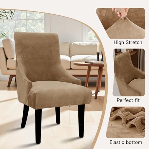 Velvet Wingback Dining Chair Cover Soft Stretch Accent Chair Cover Slipcover Thick Plush Wing Back Chairs Covers Furniture Protect Washable Chairs Protector Covers for Dining Room (Brown, 2) - color: Brown