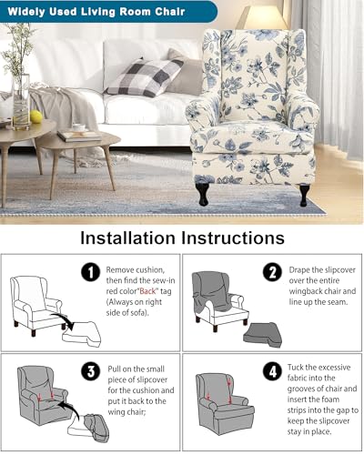 CRFATOP Soft Wing Chair Slipcovers 2 Pieces Wingback Chair Covers Sofa Slipcover with Arms Stretch Jacquard Wing Back Armchair Cover Furniture Protector for Wingback Chairs Living Room,C49 - color: Color C49