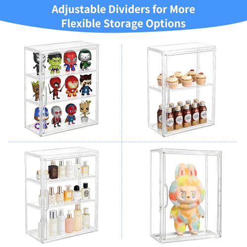 3 Tier Acrylic Display Case for Figures, Wall-Mounted Clear Storage Organizer Box with 2 Movale Plates & Magnetic Door, Display Cases for Collectibles, Action Figure - size: Standard 1 Pack