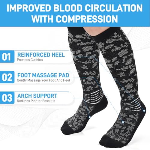 IRAMY Compression Socks Women Ankle Support Gradient Compression Wicking Moisture Knee High Socks 3 Packs - color: Black-2 Packs, size: Large