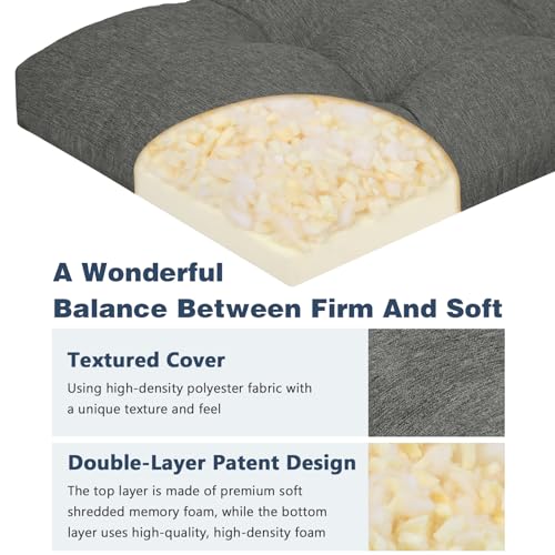 baibu 40 Inch Memory Foam Bench Cushion, Dual-Layer Patent Design Non-Slip Indoor Bench Cushion with Ties, 40x15x3Inch, Dark Grey - color: Dark Grey, size: 40x15x3 Inch (Pack of 1)