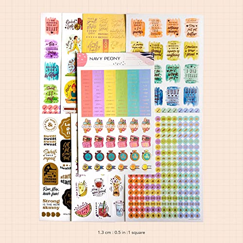 Navy Peony Fitness and Workout Stickers (460+ pcs, 8 Sheets) — for Planners, Journals