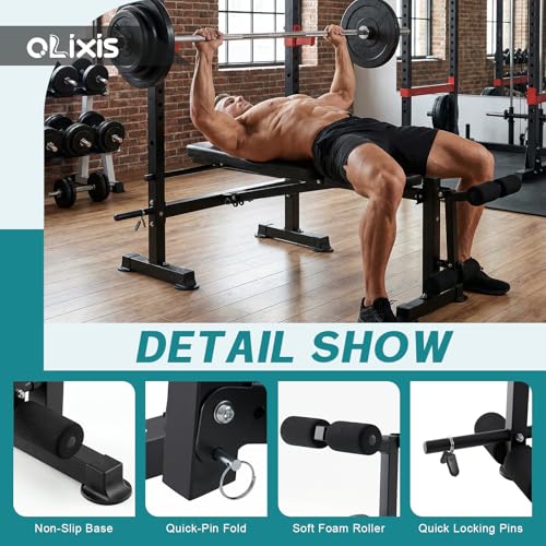 OLIXIS Adjustable Weight Bench Set with Rack, 650 LBS Capacity Heavy Duty Foldable Bench Press Set with Leg Extension Curl, Easy Assembly Strength Training Workout Set for Garage, Home, Gym - color: Deep Black