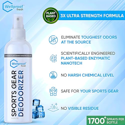 2-in-1 Sports Cleaner & Odor Eliminator - 3X Powerful Nano-Enzyme Deodorizer for Gloves, Hats, Helmets, Cleats, Shoes, Clothes, Bags, Sports Equipment & Athletic Gear | Remove Stink & Dirt