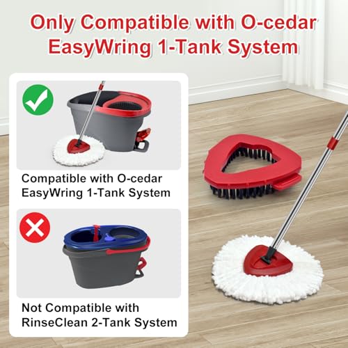 Spin Mop Handle Mop Heads Mop Base Mop Scruby Brush Replacement Sets Combo Compatible with Ocedar EasyWring 1 Tank Spin Mop System (1 Sets Stainless Steel Mop Handle +2 White Heads +1 Base +1 Brush) - color: 1 Sets Stainless Steel Mop Handle + 2 White Hea